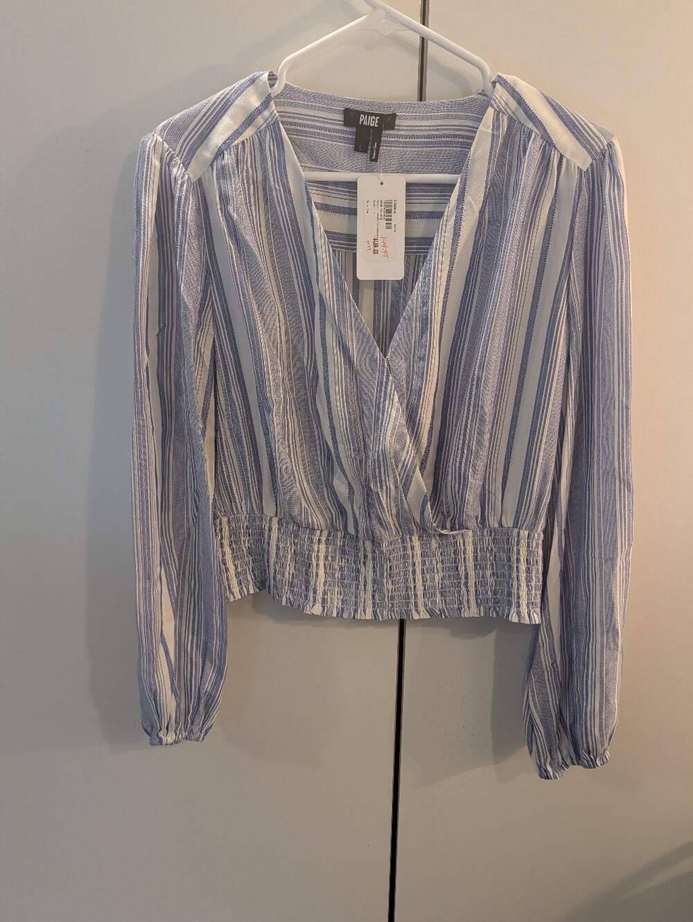 PAIGE Woman's Small Blue & White Striped Wrap Blouse NWT